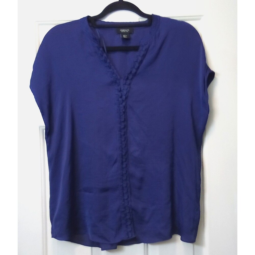 Jones & Co Purplish Blue Silk Woven Camisole Top Sleeveless Ruffle Pleated M